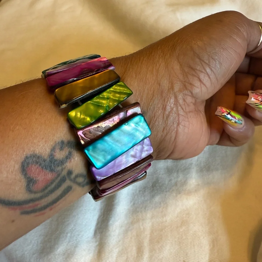 Mother of Pearl Rainbow Multi Color Stick Stretch Bracelet